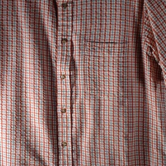 Eddie Bauer Orange Plaid Checkered Button Down Short Sleeve Men Shirt Medium - Picture 5 of 15